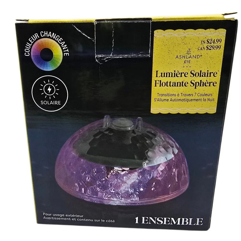 Solar Floating Sphere Light Transitions thru 7 Colors Auto On at Night NEW